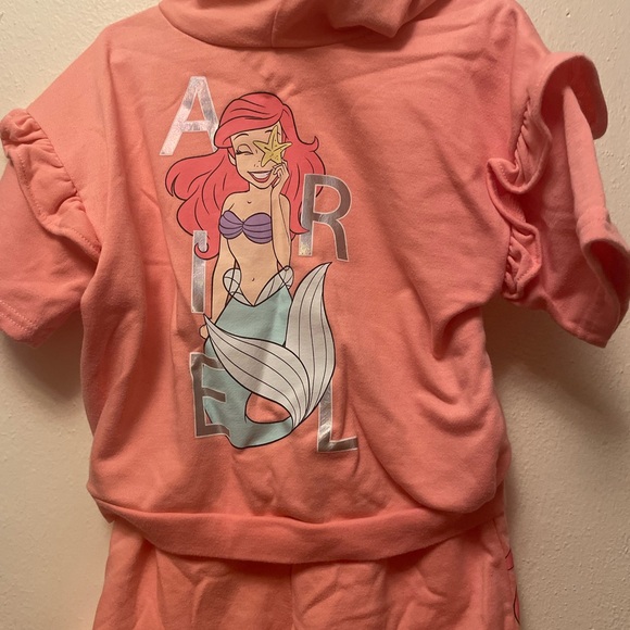 2 pc set. Coral color Ariel shirt with hood and shorts. - Picture 2 of 4